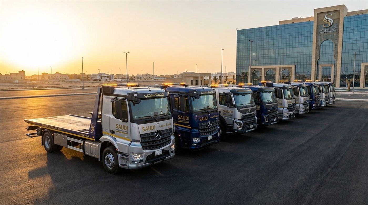 Fleet of hydraulic flatbeds lined up and ready for dispatch